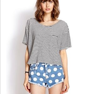 NWOT Forever 21 Dot Jean Frayed Hem Shorts Size 31